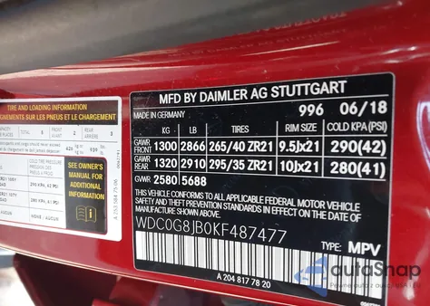 2019 Mercedes-Benz Amg Glc 63 4Matic из США, поврежденный, VIN WDC0G8JB0KF487477